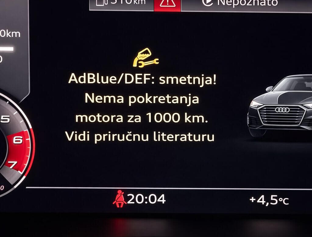 AdBlue/DEF: smetnja! Nema pokretanja motora za 1000 km. Vidi prirucnu literaturu